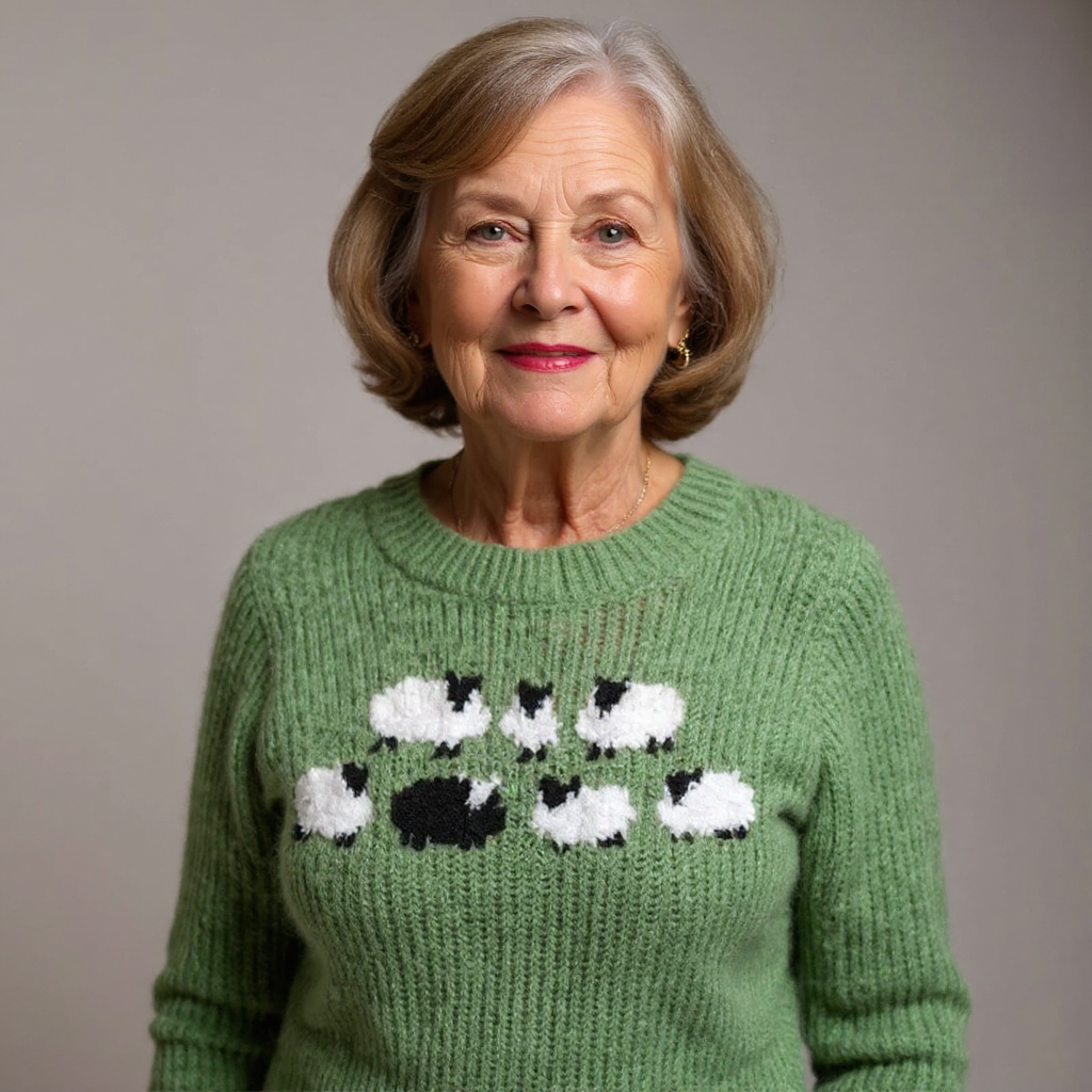 Addison | Women's Ribbed Knit Round Neck Jumper with Sheep Motif