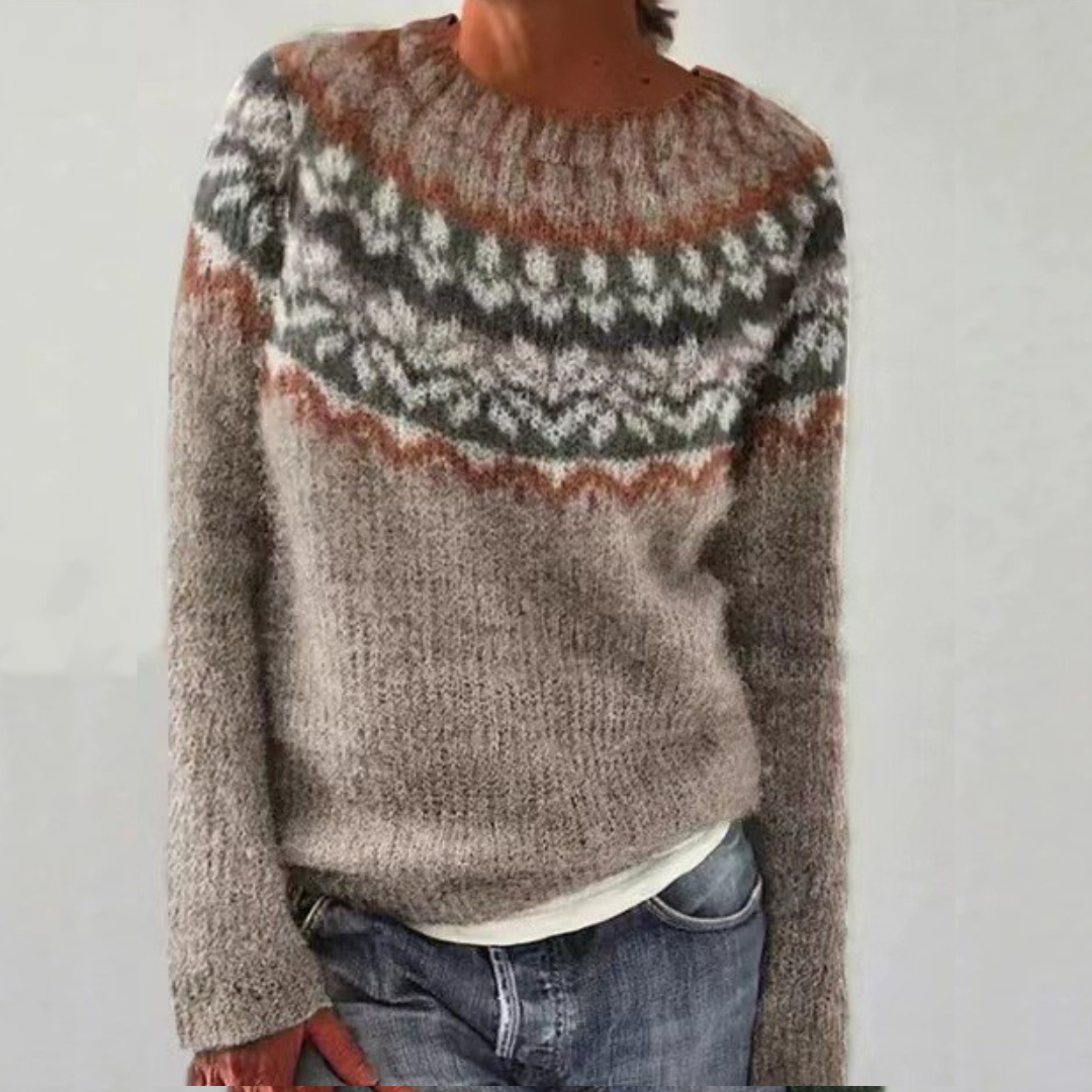 Chloe | Women's Fuzzy Knit Icelandic Yoke Jumper with Zigzag Pattern
