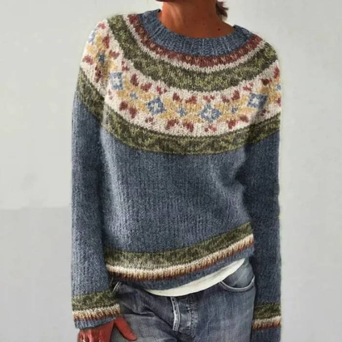 Ella | Women's Knit Nordic Yoke Jumper with Floral Pattern