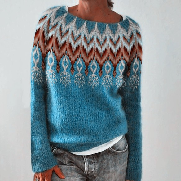 Silvia | Women's Knit Fair Isle Yoke Jumper with Chevron Pattern