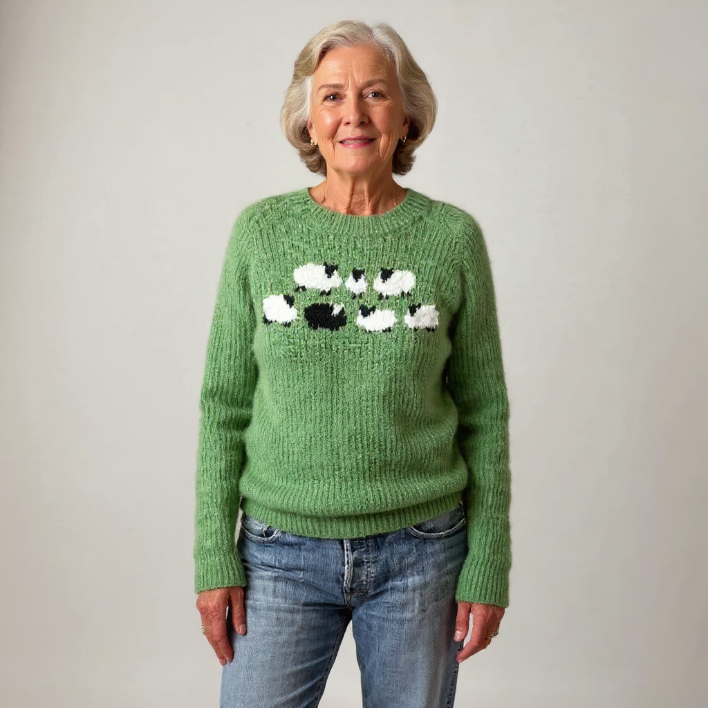 Addison | Women's Ribbed Knit Round Neck Jumper with Sheep Motif