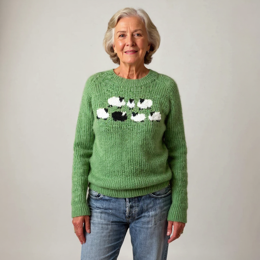 Addison | Women's Ribbed Knit Round Neck Jumper with Sheep Motif