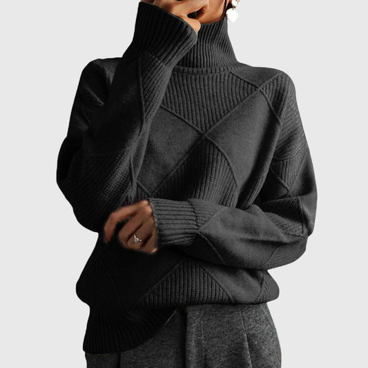 Angela | Women's Ribbed Knit Turtleneck Jumper with Diamond Pattern
