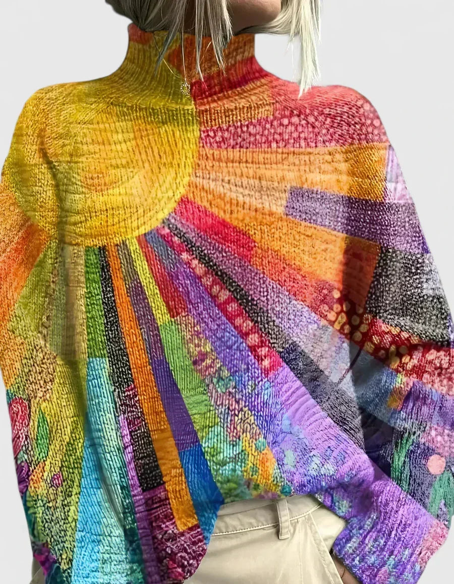 Anjelisiah | Women's Knit Turtleneck Jumper with Sunburst Print