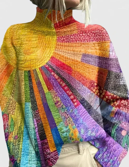 Anjelisiah | Women's Knit Turtleneck Jumper with Sunburst Print