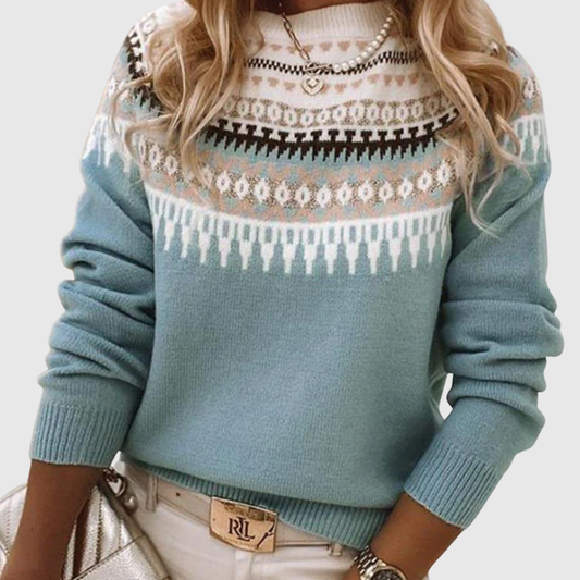 Celeste | Women's Knit Fair Isle Yoke Jumper with Geometric Pattern