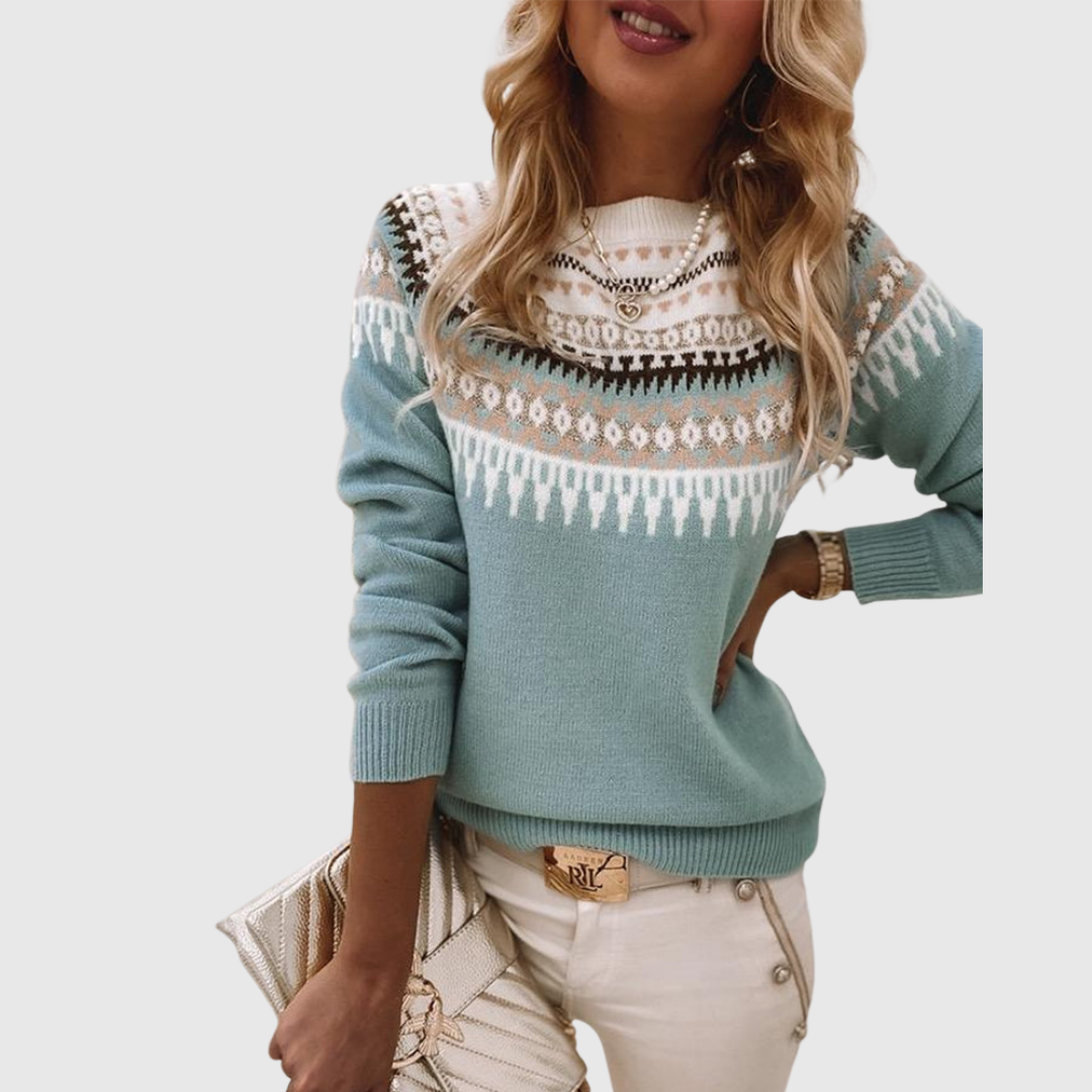 Celeste | Women's Knit Fair Isle Yoke Jumper with Geometric Pattern
