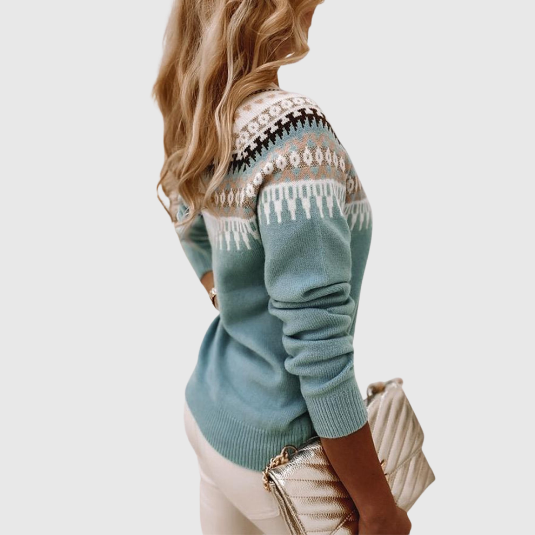Celeste | Women's Knit Fair Isle Yoke Jumper with Geometric Pattern