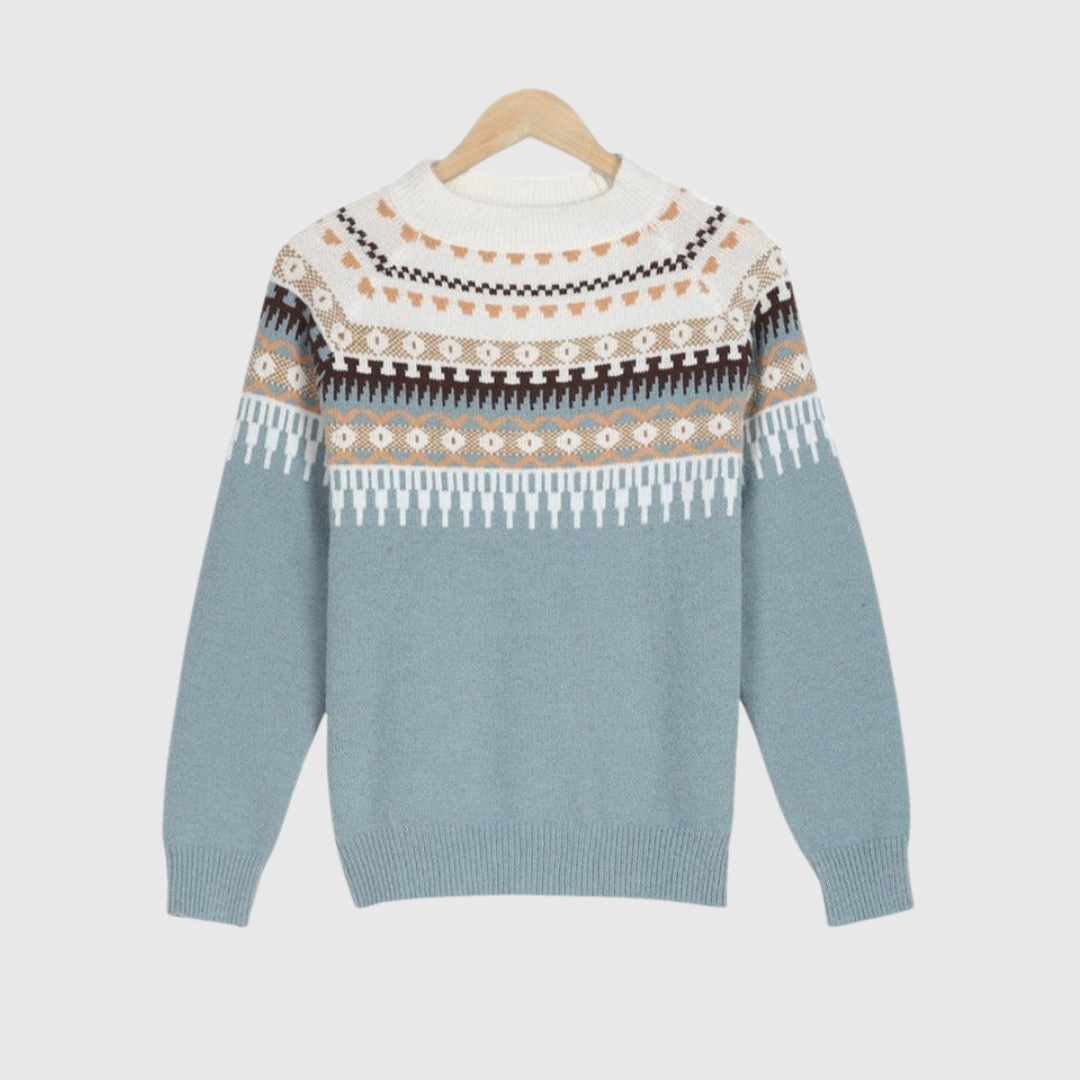 Celeste | Women's Knit Fair Isle Yoke Jumper with Geometric Pattern