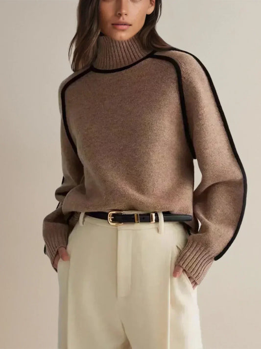 Donna | Women's Knit Turtleneck Jumper with Contrast Piping