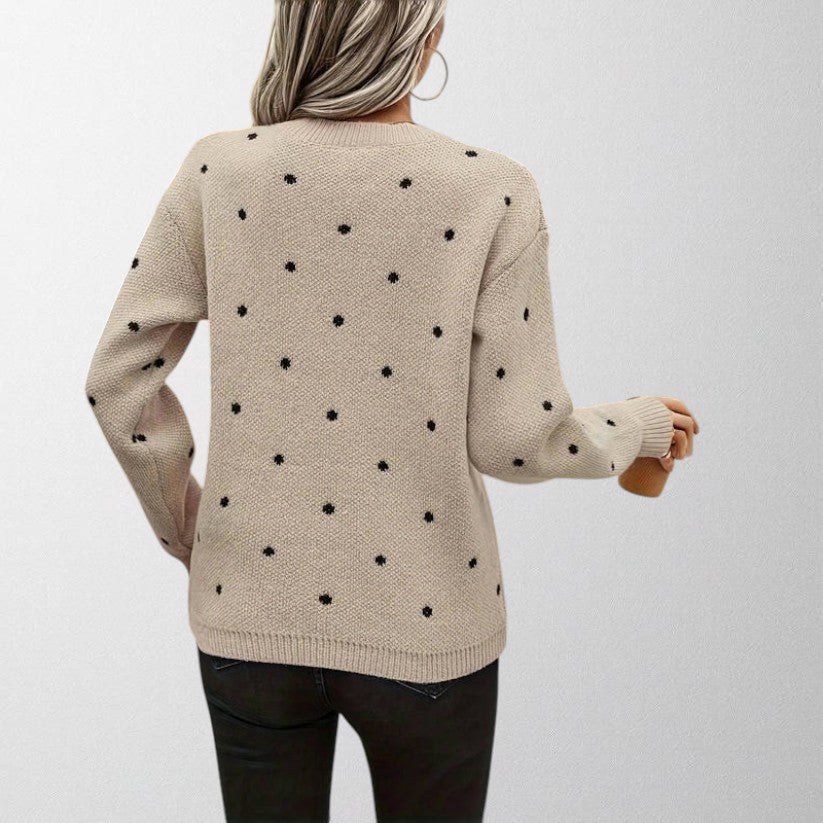 Grace | Women's Textured Knit Round Neck Jumper with Polka Dots