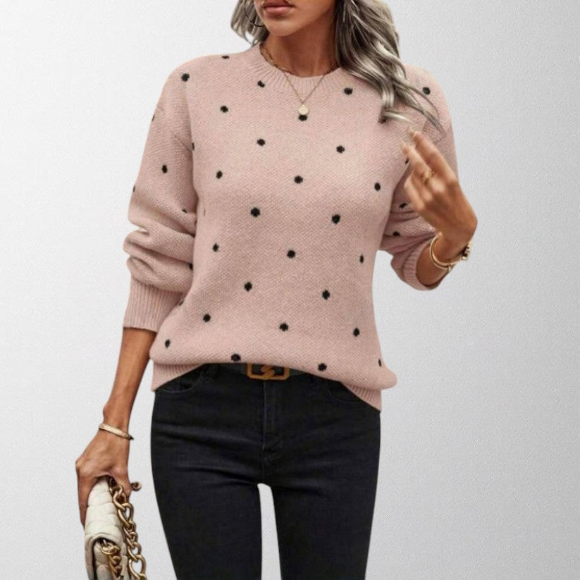 Grace | Women's Textured Knit Round Neck Jumper with Polka Dots