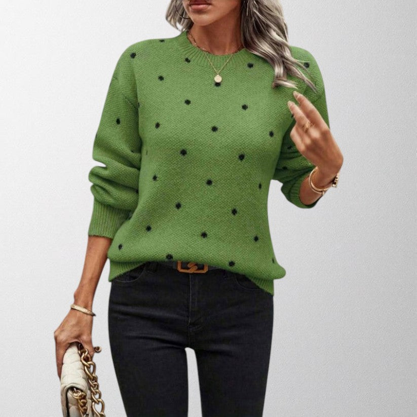Grace | Women's Textured Knit Round Neck Jumper with Polka Dots