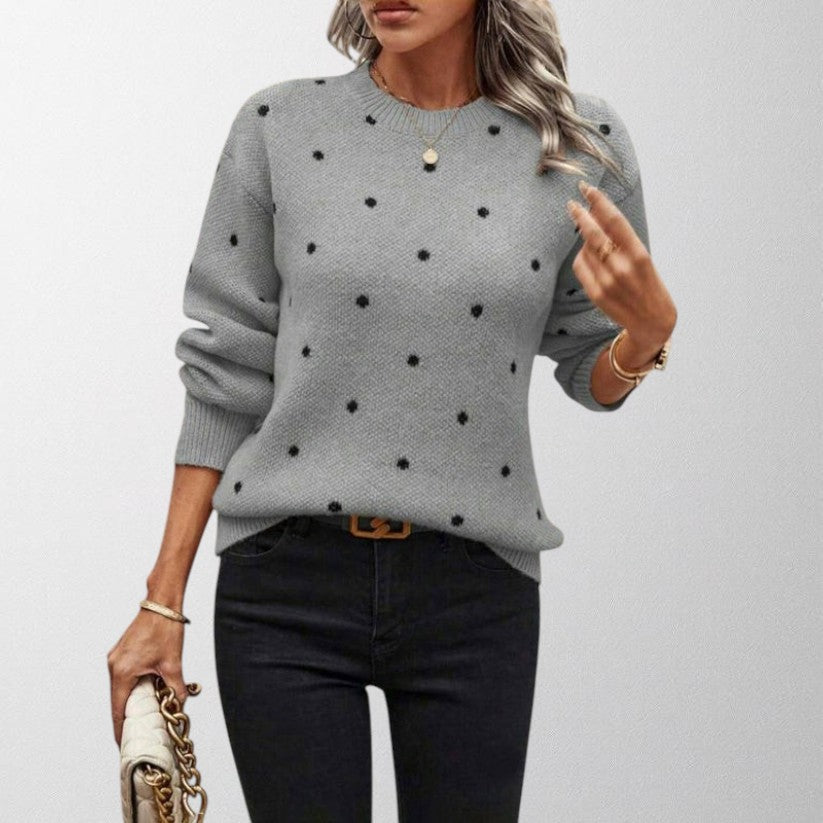 Grace | Women's Textured Knit Round Neck Jumper with Polka Dots