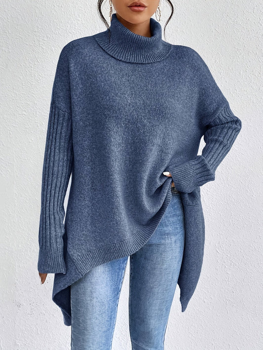 Isla | Women's Oversized Knit Turtleneck Jumper with Asymmetric Hem