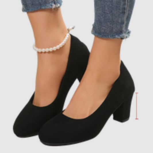 LaureEase | Women's Suede Effect Block Heel Court Shoes with Round Toe
