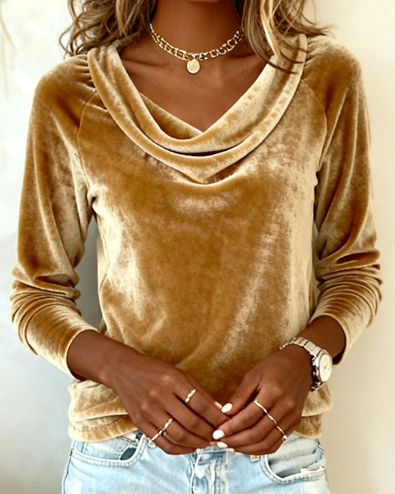 Margaret | Women's Velvet Cowl Neck Long Sleeve Top