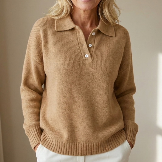 Olivia | Women's Knit Polo Collar Jumper with Button Placket