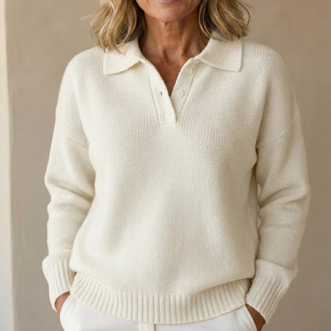 Olivia | Women's Knit Polo Collar Jumper with Button Placket