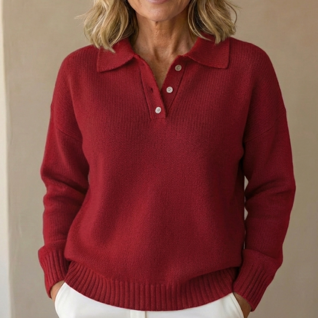 Olivia | Women's Knit Polo Collar Jumper with Button Placket