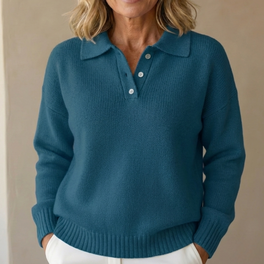 Olivia | Women's Knit Polo Collar Jumper with Button Placket