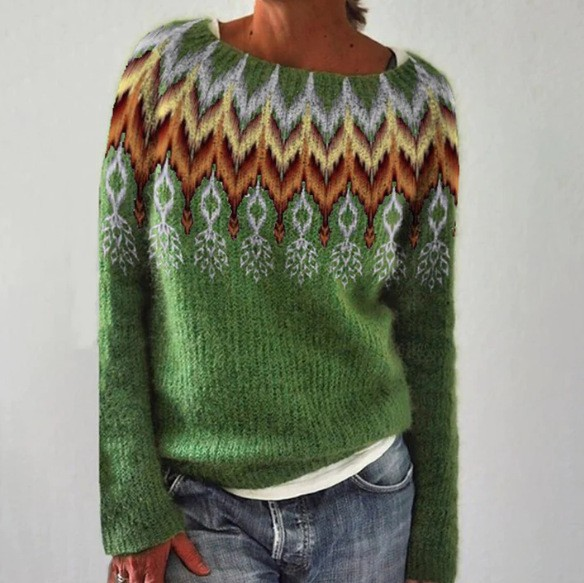 Silvia | Women's Knit Fair Isle Yoke Jumper with Chevron Pattern