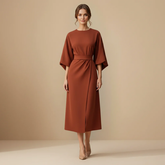 Women’s long sleeve dress with waist tie