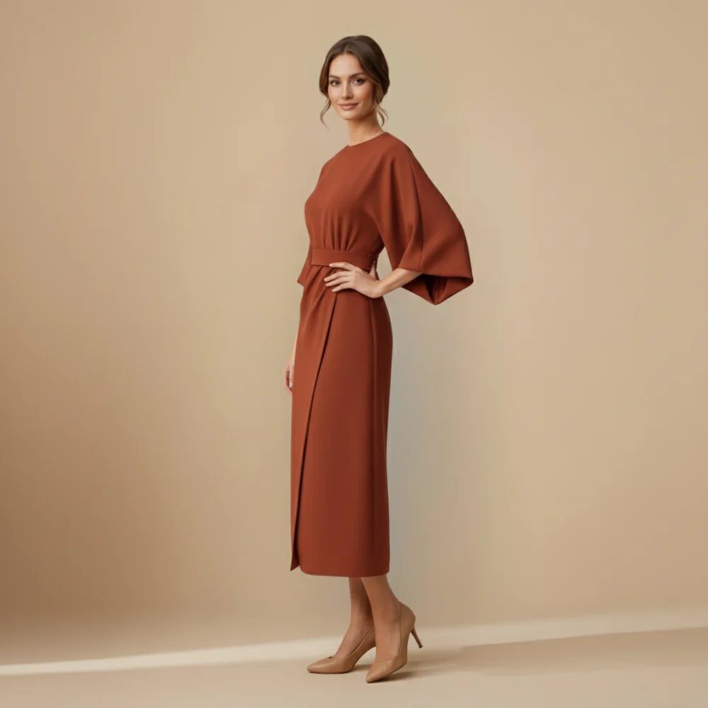 Women’s long sleeve dress with waist tie