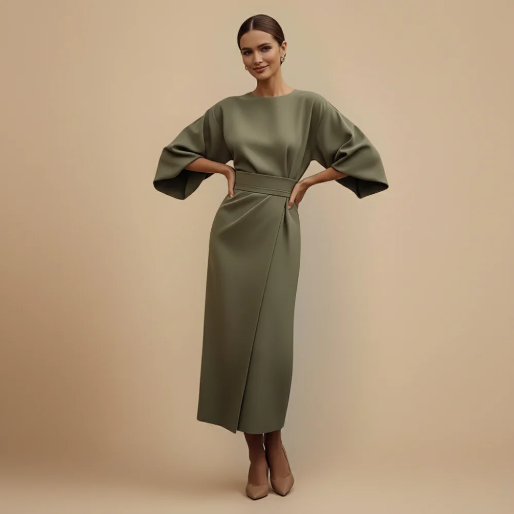 Women’s long sleeve dress with waist tie