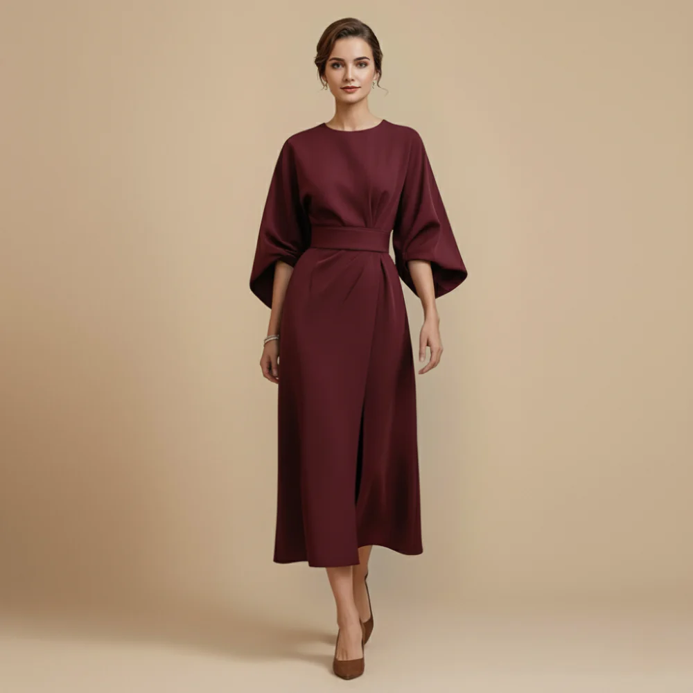 Women’s long sleeve dress with waist tie
