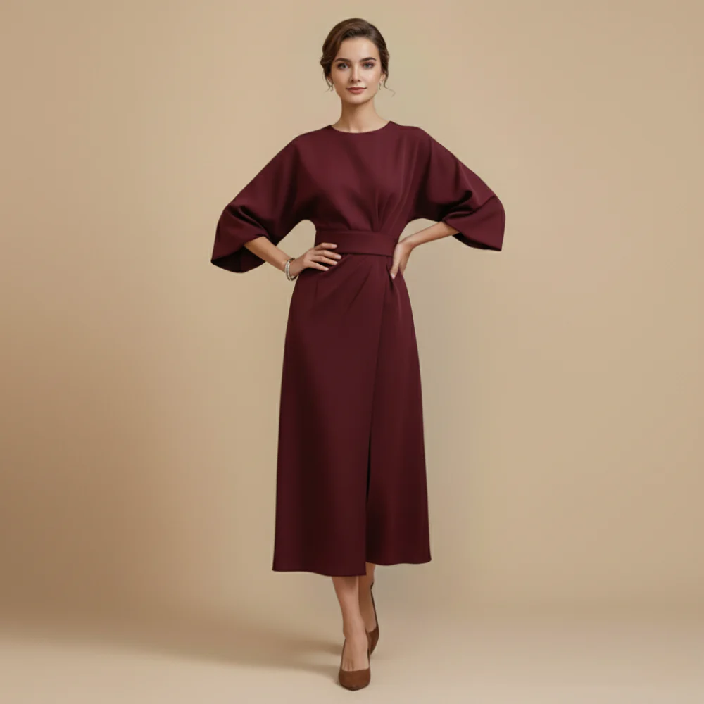 Women’s long sleeve dress with waist tie