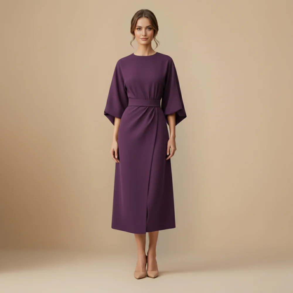 Women’s long sleeve dress with waist tie