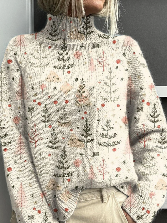 Xera | Women's Knit Turtleneck Christmas Jumper with Winter Tree Print