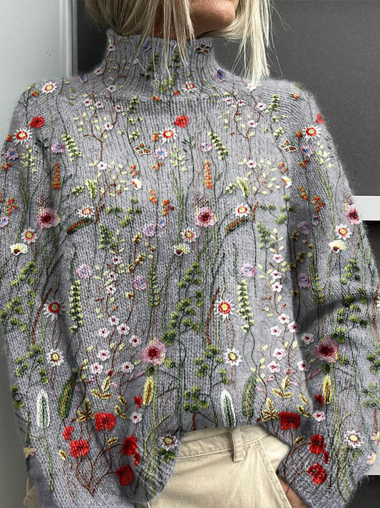 Yolly | Women's Knit Turtleneck Jumper with Wildflower Print