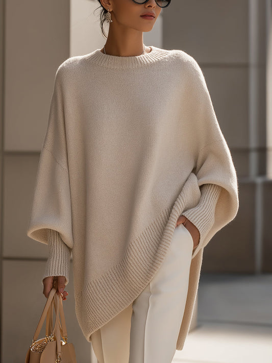 Zola | Women's Oversized Knit Batwing Sleeve Jumper with Asymmetric Hem